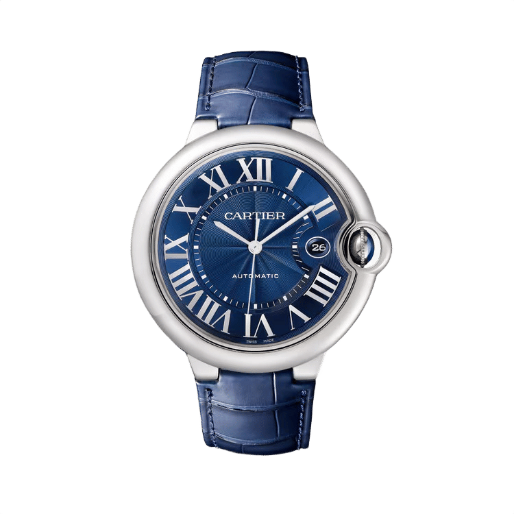Cartier Ballon Bleu Large ref. WSBB0027 blue dial steel case leather bracelet 42mm