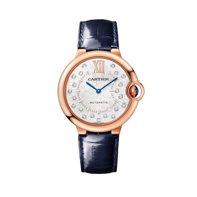 Cartier Ballon Bleu Medium ref. WGBB0053 white dial rose gold case leather bracelet 36mm