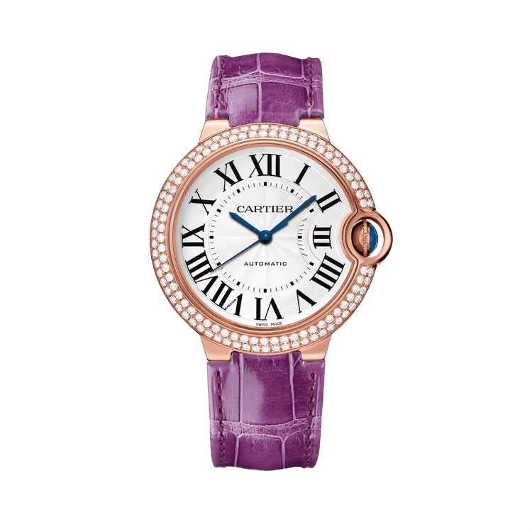 Cartier Ballon Bleu Medium ref. WJBB0050 white dial rose gold case leather bracelet 36mm