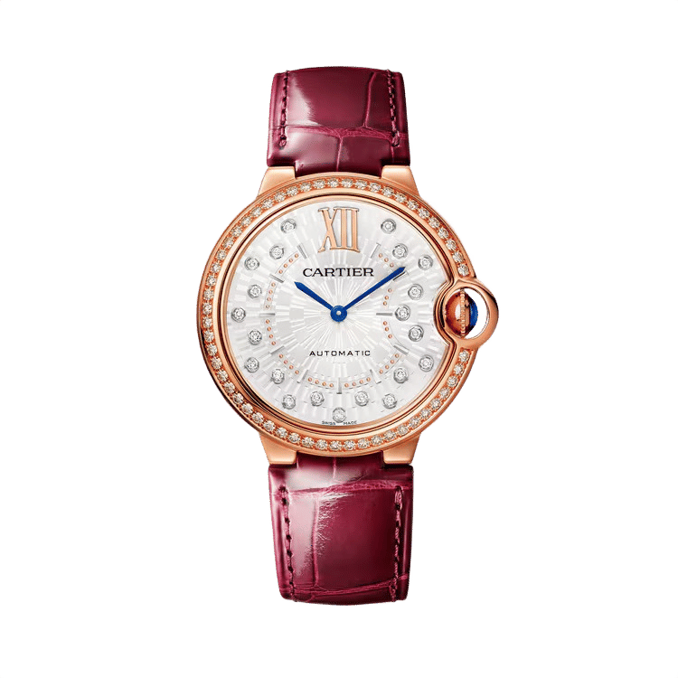 Cartier Ballon Bleu Medium ref. WJBB0081 white dial rose gold case leather bracelet 36mm