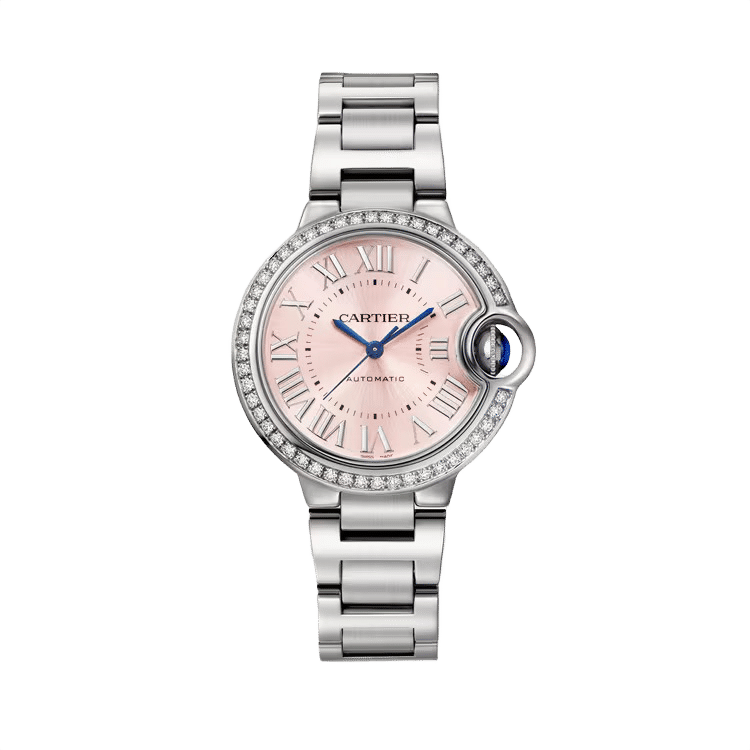 Cartier Ballon Bleu Small ref. W4BB0037 pink dial white gold case steel bracelet 33mm