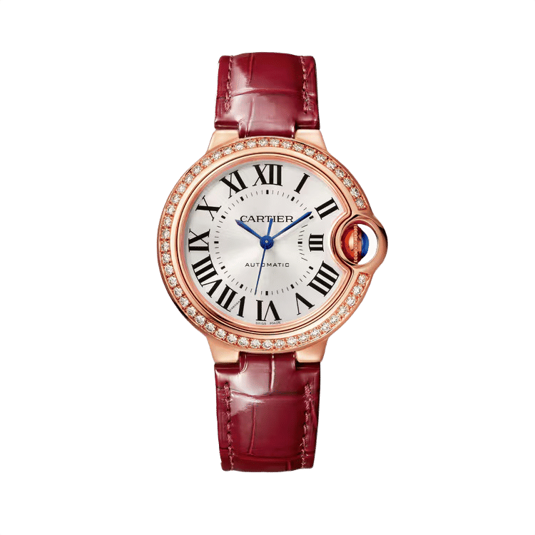 Cartier Ballon Bleu Small ref. WJBB0033 silver dial rose gold case leather bracelet 33mm