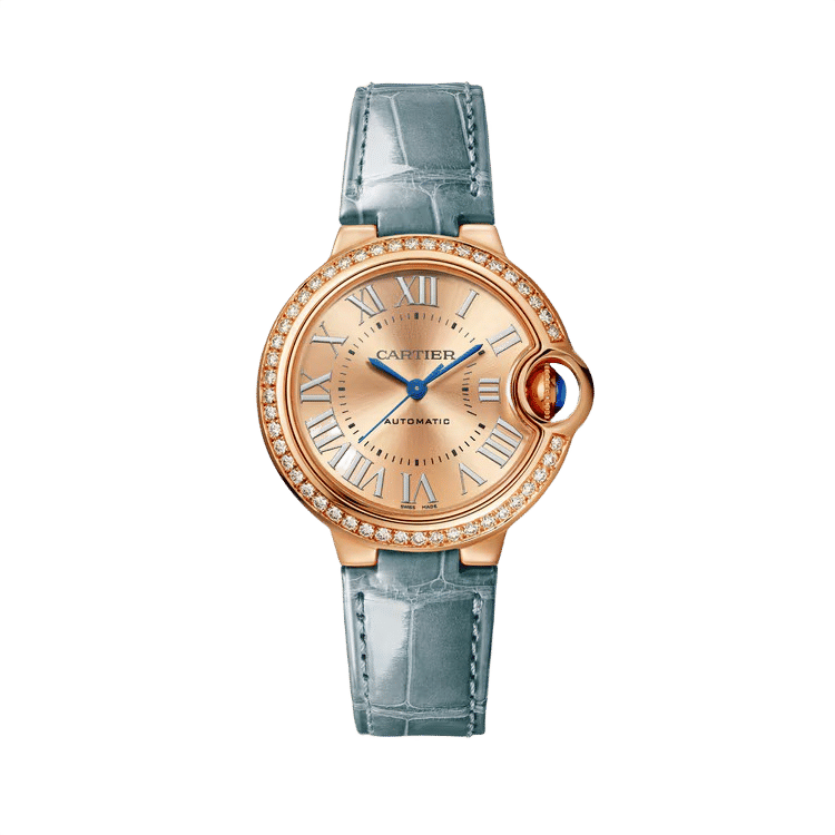 Cartier Ballon Bleu Small ref. WJBB0076 rose gold dial rose gold case leather bracelet 33mm