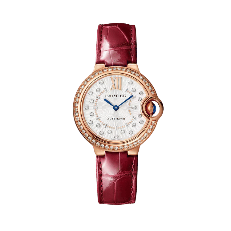 Cartier Ballon Bleu Small ref. WJBB0080 white dial rose gold case leather bracelet 33mm