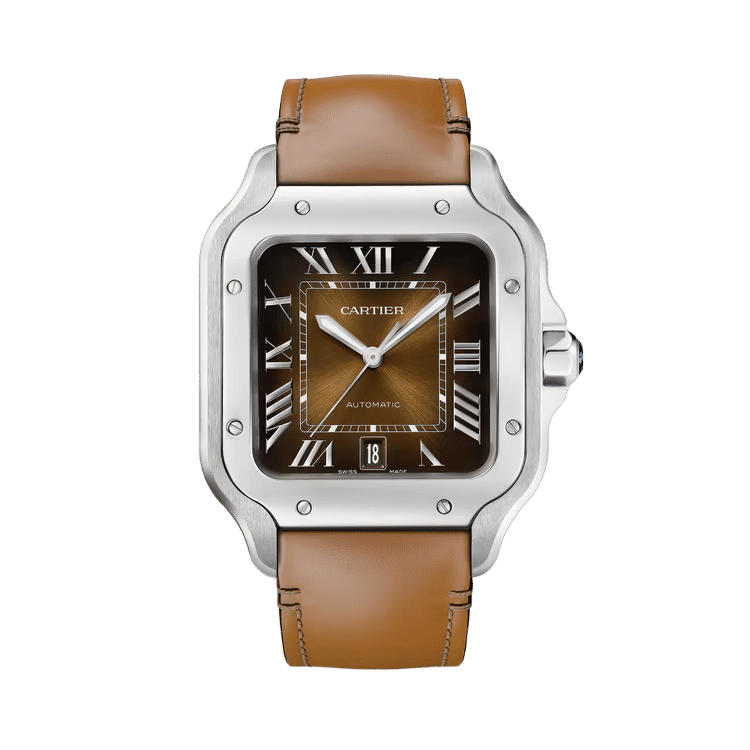 Cartier Montre Santos ref. WSSA0079 chocolate dial steel case leather bracelet 40mm