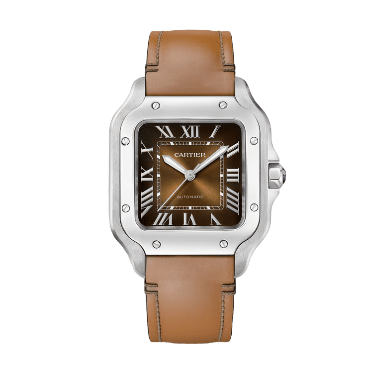Cartier Montre Santos ref. WSSA0081 chocolate dial steel case leather bracelet 35.1mm