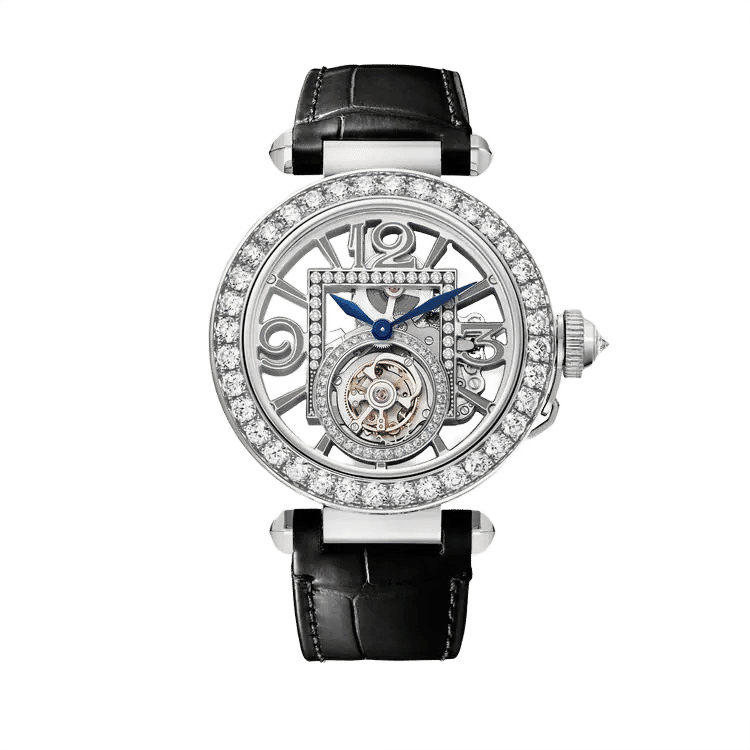Cartier Pasha ref. HPI01435 skeleton dial white gold case leather bracelet 41mm