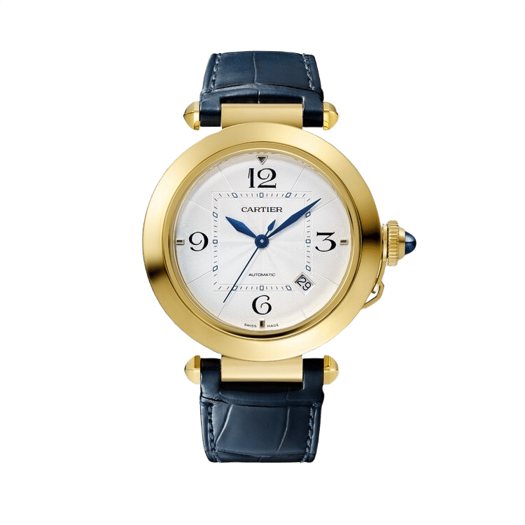 Cartier Pasha ref. WGPA0007 white dial yellow gold case leather bracelet 41mm