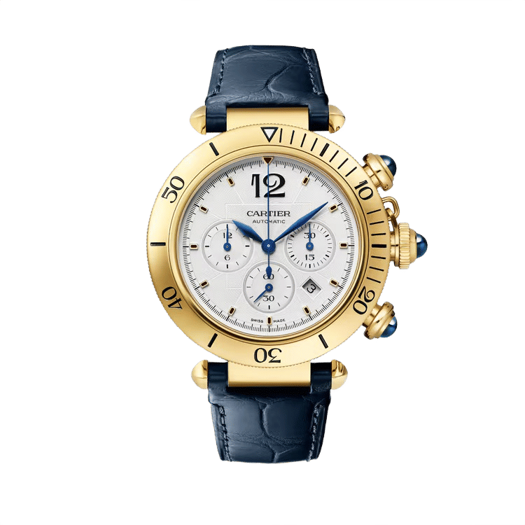 Cartier Pasha ref. WGPA0017 white dial yellow gold case leather bracelet 41mm