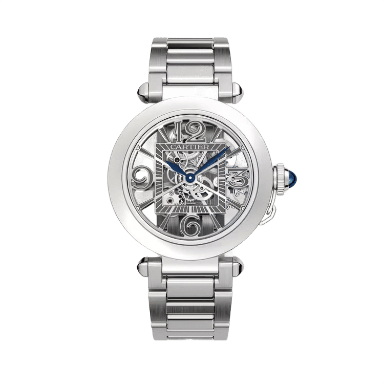 Cartier Pasha ref. WHPA0007 skeleton dial steel case steel bracelet 41mm