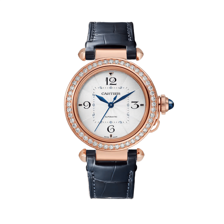 Cartier Pasha ref. WJPA0012 silver dial rose gold case leather bracelet 35mm