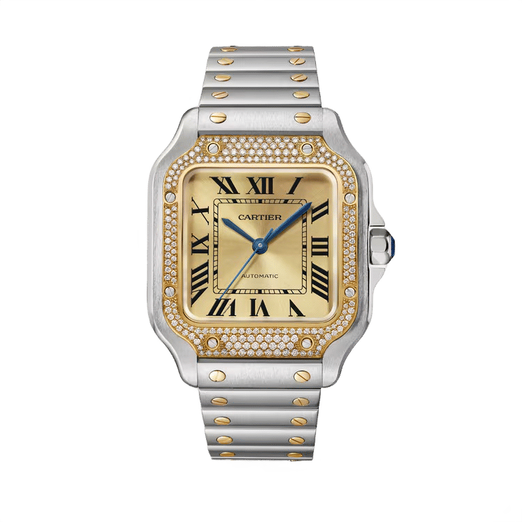 Cartier Santos De Cartier ref. W3SA0007 gold dial steel case steel bracelet 35.1mm