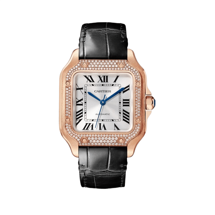 Cartier Santos De Cartier ref. WJSA0012 silver dial rose gold case leather bracelet 8.83mm
