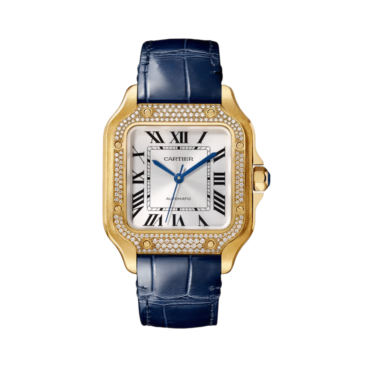 Cartier Santos De Cartier ref. WJSA0013 white dial yellow gold case leather bracelet 35.1mm