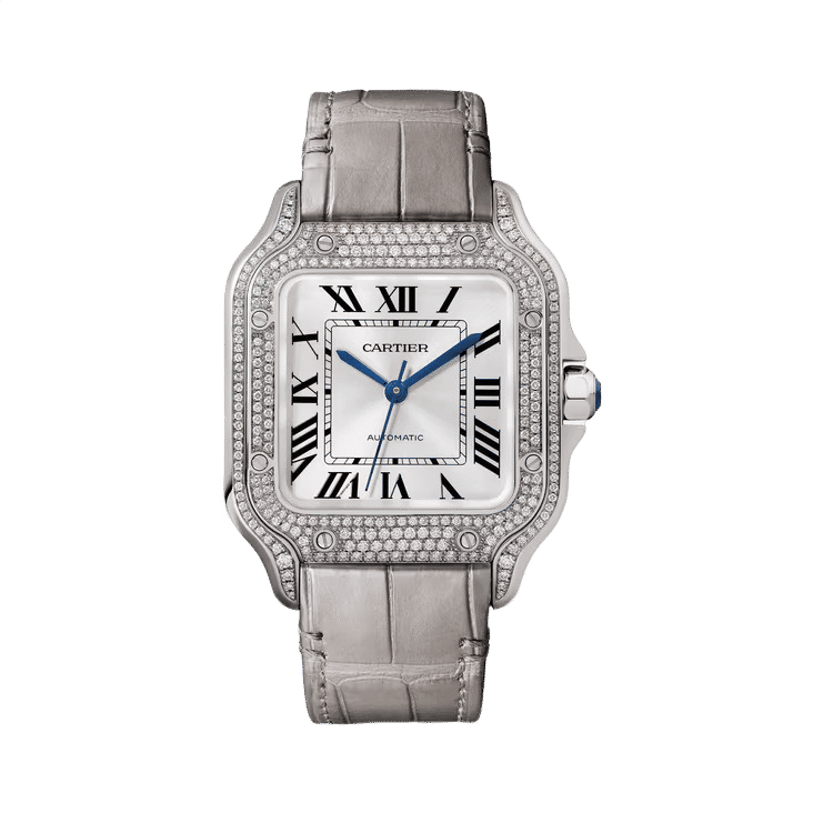 Cartier Santos De Cartier ref. WJSA0014 silver dial steel case leather bracelet 35.1mm