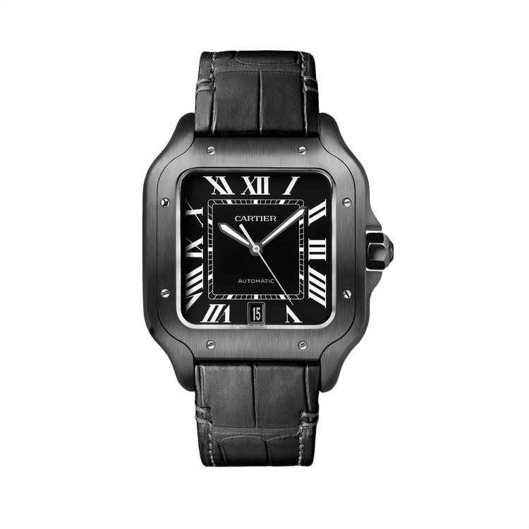 Cartier Santos De Cartier ref. WSSA0039 black dial black steel case leather bracelet 39.8mm