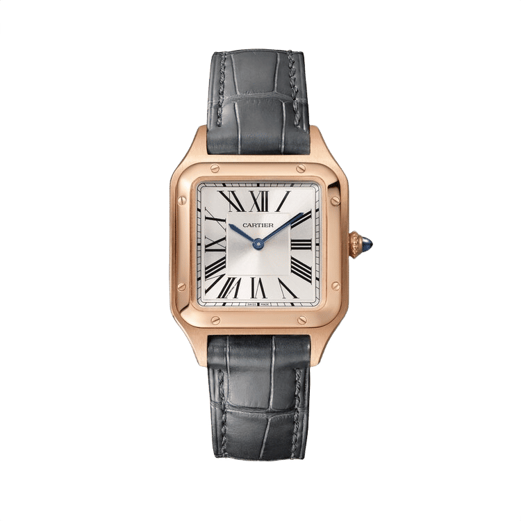 Cartier Santos Dumont ref. WGSA0022 silver dial rose gold case leather bracelet 27.5mm