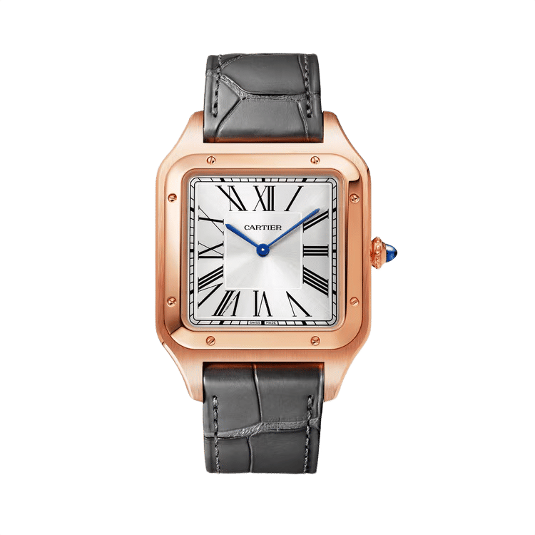 Cartier Santos Dumont ref. WGSA0032 silver dial rose gold case leather bracelet 33.9mm