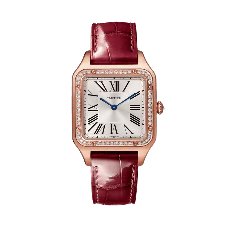 Cartier Santos Dumont ref. WJSA0016 silver dial rose gold case leather bracelet 31.4mm