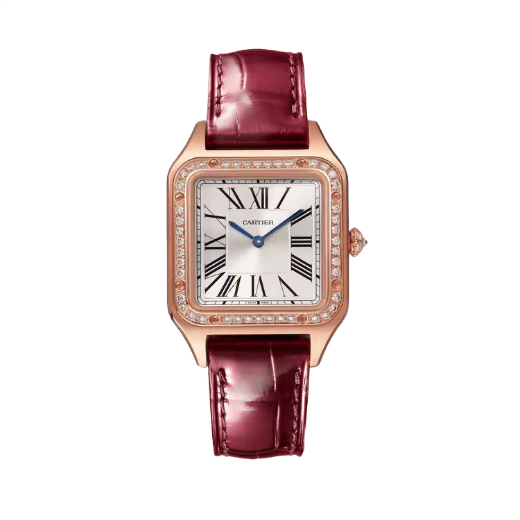 Cartier Santos Dumont ref. WJSA0017 silver dial rose gold case leather bracelet 27.5mm