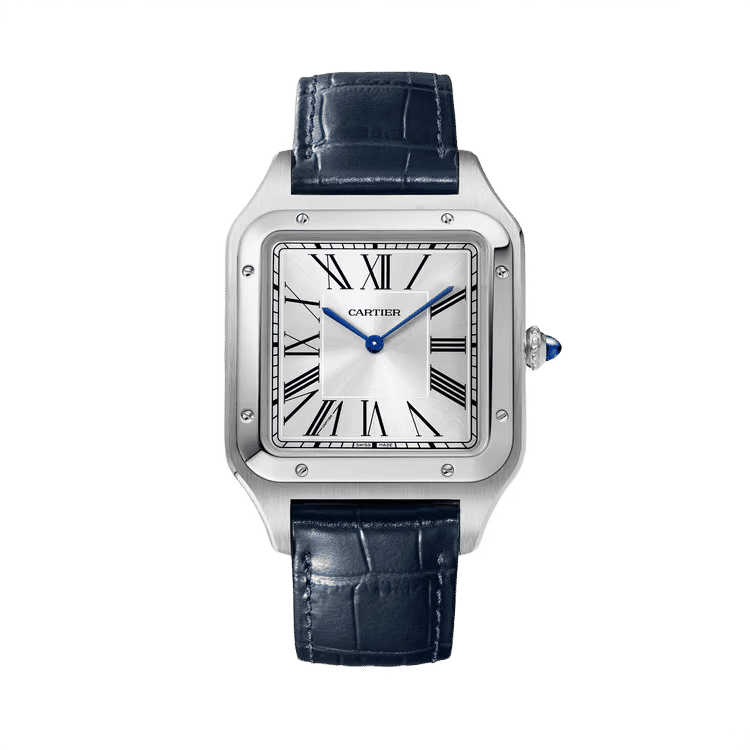 Cartier Santos Dumont ref. WSSA0032 silver dial steel case leather bracelet 33.9mm