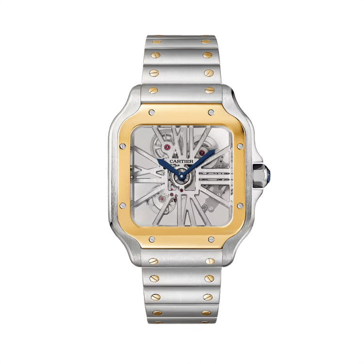 Cartier Santos Skeleton ref. WHSA0019 skeleton dial steel case steel bracelet 28mm
