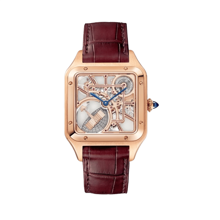 Cartier Santos Skeleton ref. WHSA0030 skeleton dial rose gold case leather bracelet 31mm