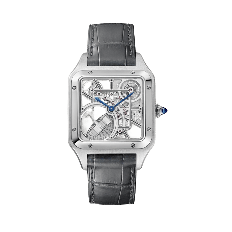 Cartier Santos Skeleton ref. WHSA0032 skeleton dial steel case leather bracelet 31mm