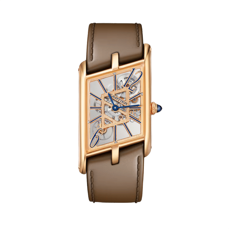 Cartier Tank Asymétrique ref. WHTA0028 skeleton dial rose gold case leather bracelet 21.1mm