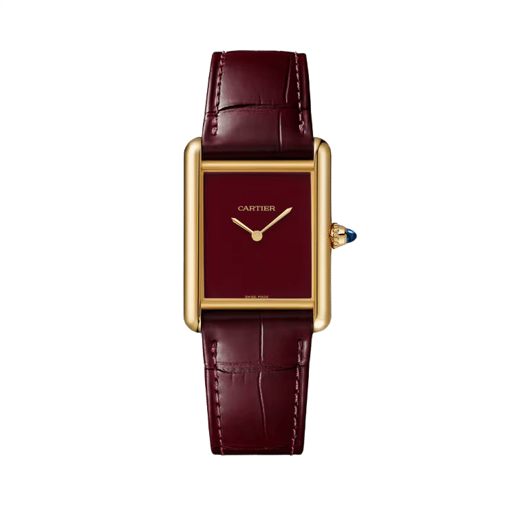Cartier Tank Louis ref. WGTA0190 maroon dial yellow gold case leather bracelet 25.5mm